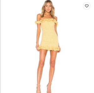 Lovers + Friends off the shoulder mini gingham mini dress.